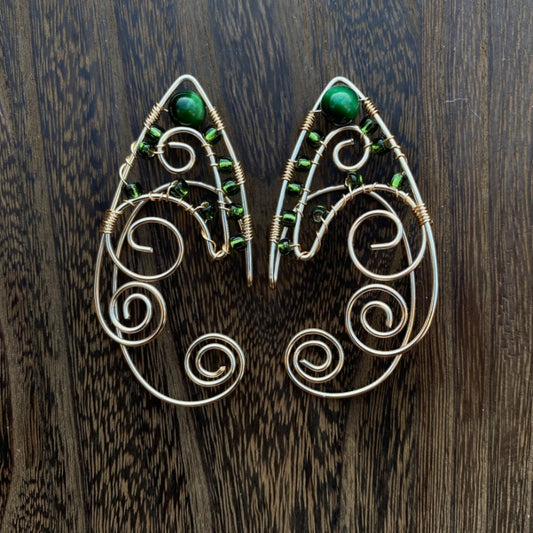 Gold Malachite Elf Ear Cuffs